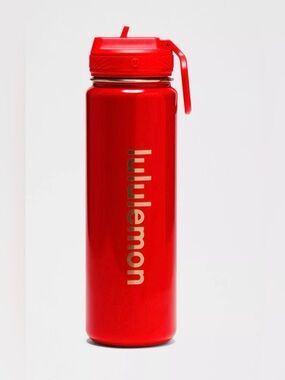 Lululemon NWT Back To Life Shine Red  Gold Sport Water Bottle with Straw Lid